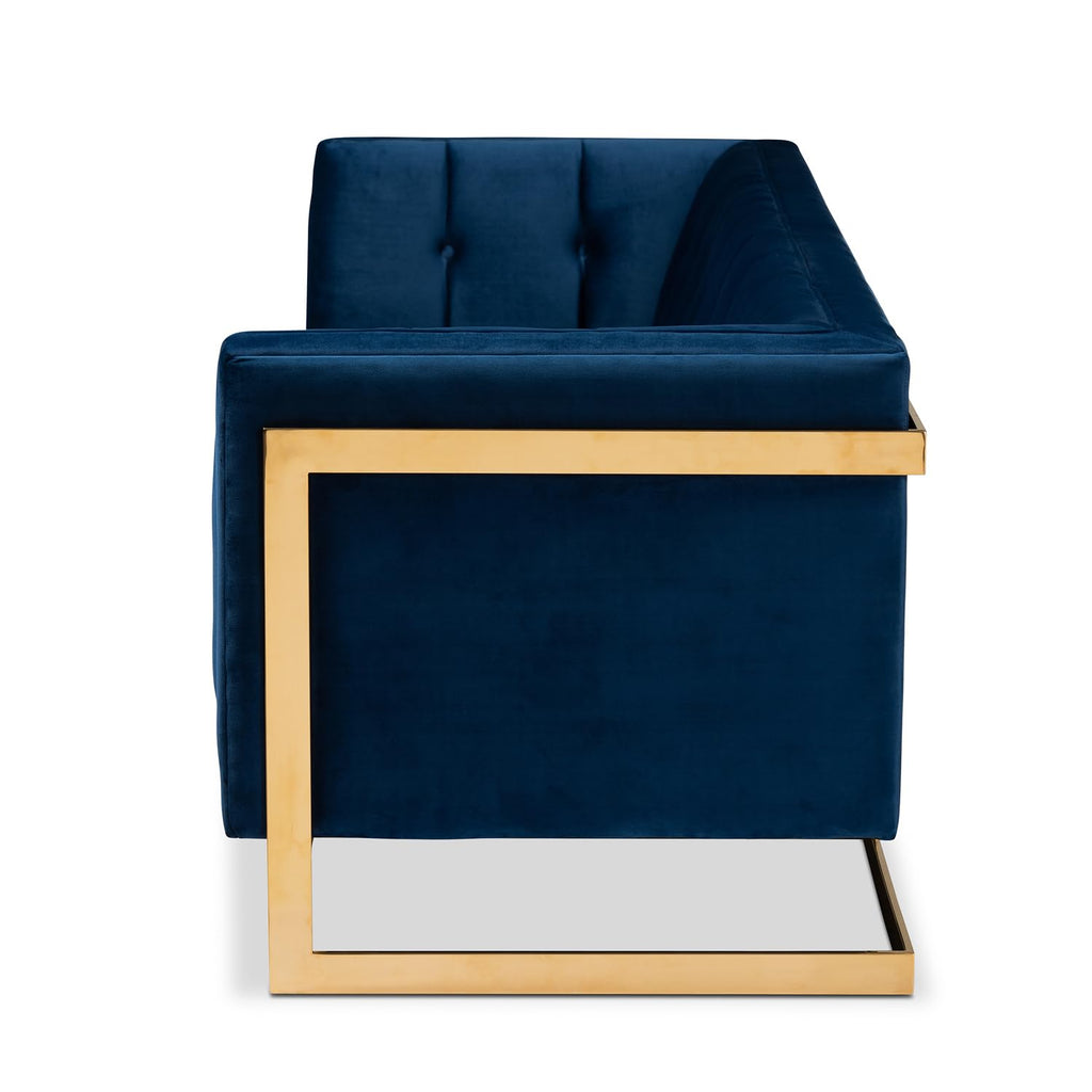 Navy Blue Velvet Button Tufted Gold Sofa H7081