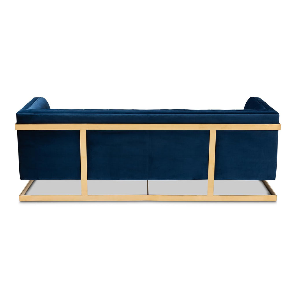 Navy Blue Velvet Button Tufted Gold Sofa H7081