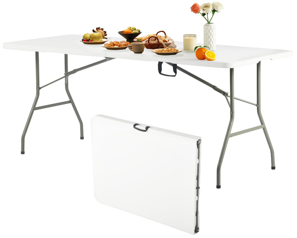 6FT White Folding Table with Carry Handle M886