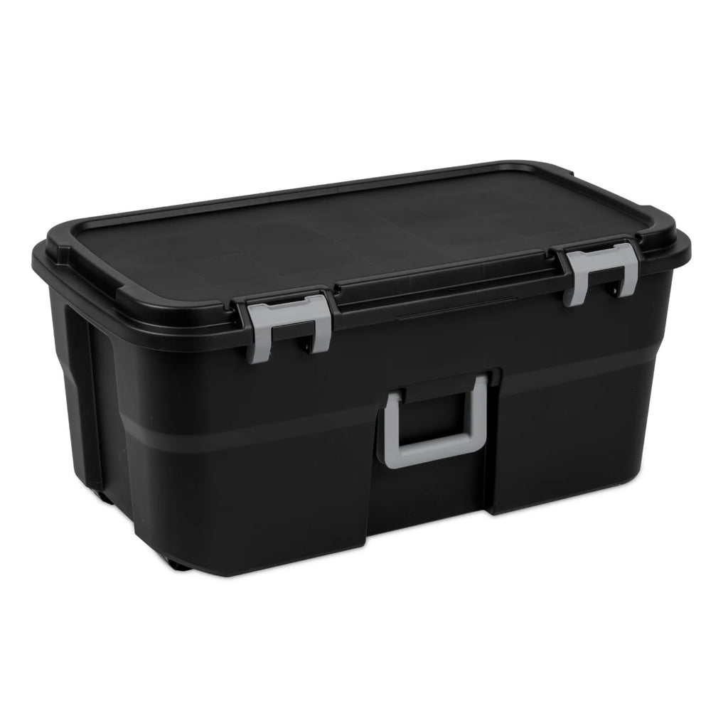 Black Lockable Wheeled Plastic Storage Footlocker O427848