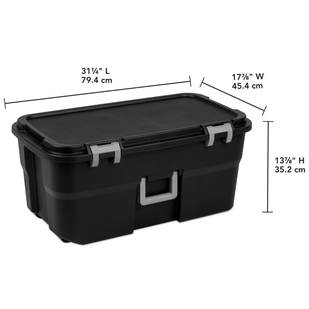 Black Lockable Wheeled Plastic Storage Footlocker O427848