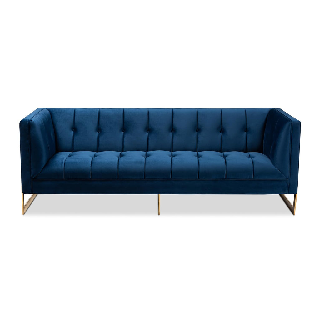 Navy Blue Velvet Button Tufted Gold Sofa H7081