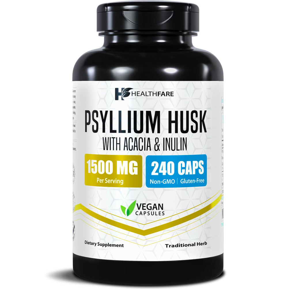 1500mg 240 Vegan Capsules Psyllium Husk Fiber Supplement S7469