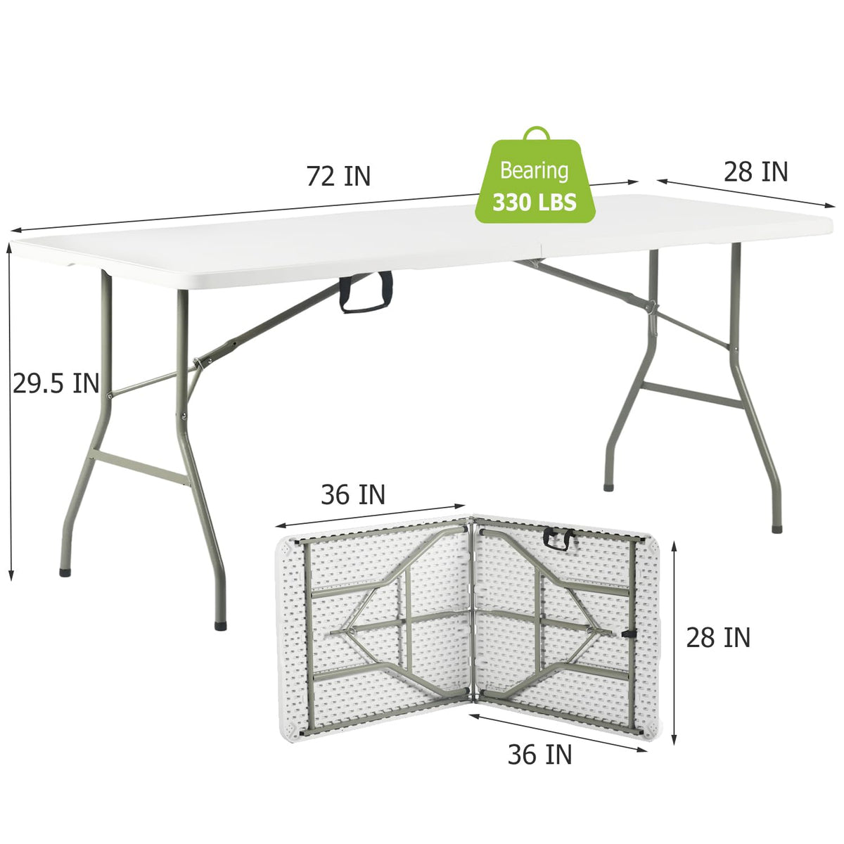 6FT White Folding Table with Carry Handle M886