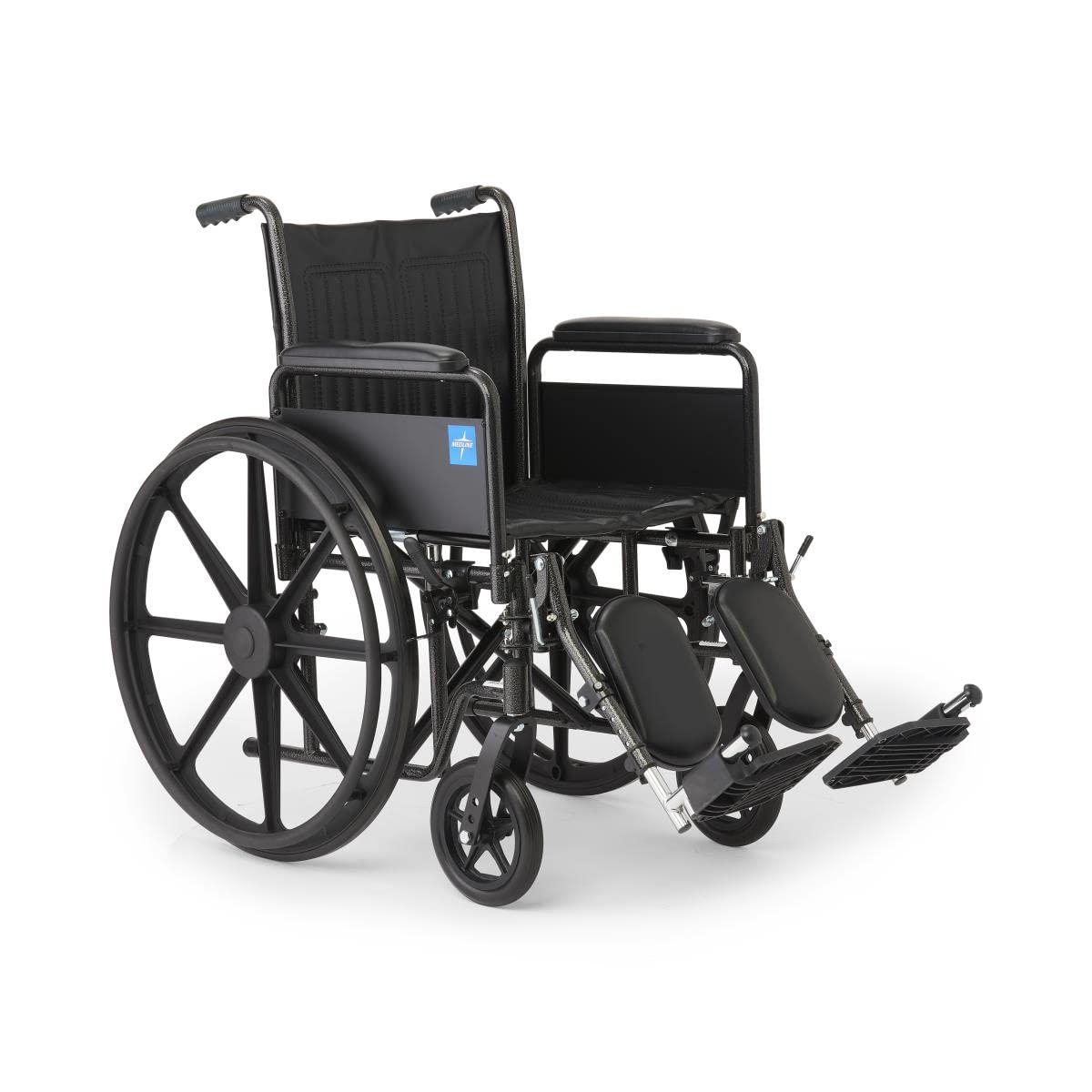 Vinyl Wheelchair with Full-Length Arms and Elevating Leg Rests, 18-Inch Wide Seat, Black Z55150