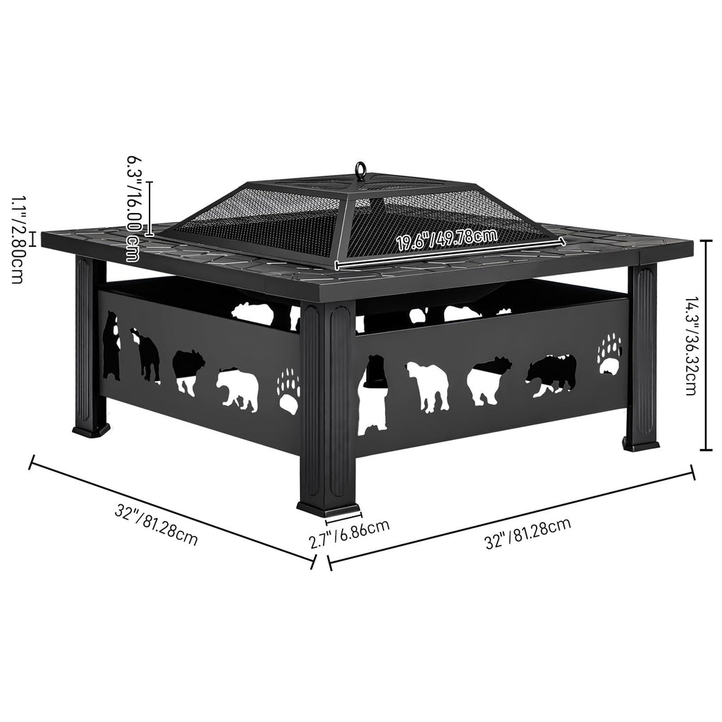 32 Inch Black Wrought Iron Wood Burning Fire Pit A7943
