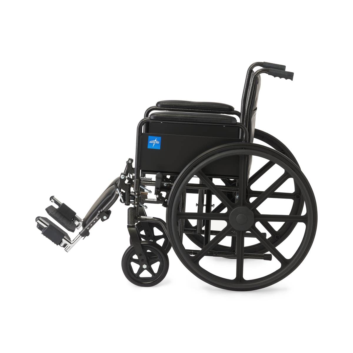 Vinyl Wheelchair with Full-Length Arms and Elevating Leg Rests, 18-Inch Wide Seat, Black Z55150