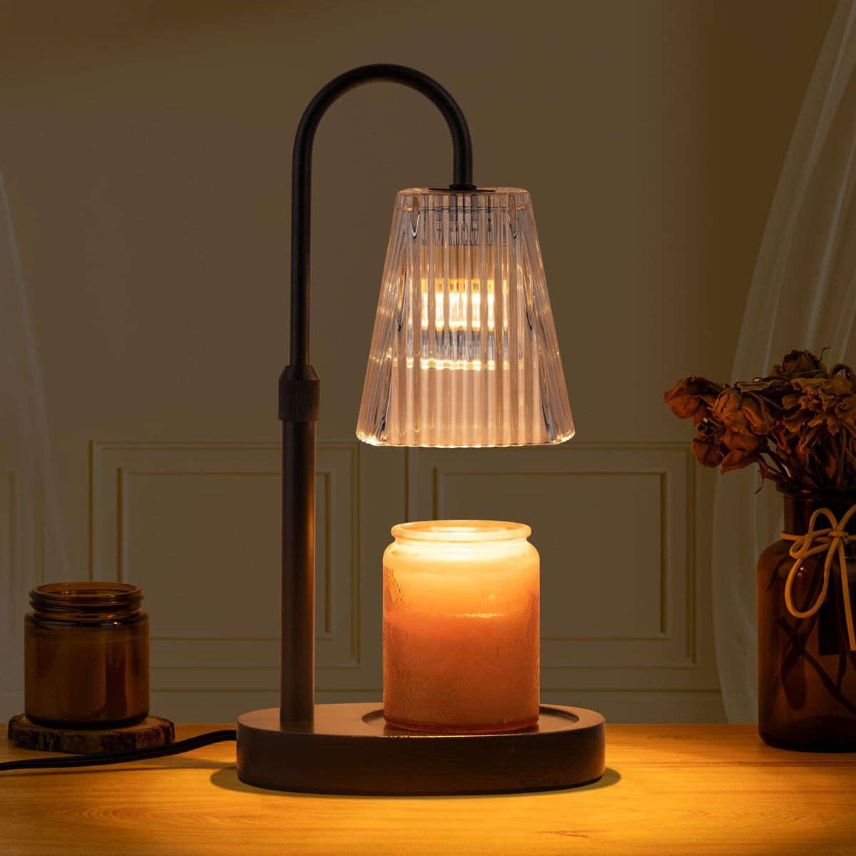 Electric Candle Warmer Lamp with Dimmer Adjustable Height Timer Glass L65822