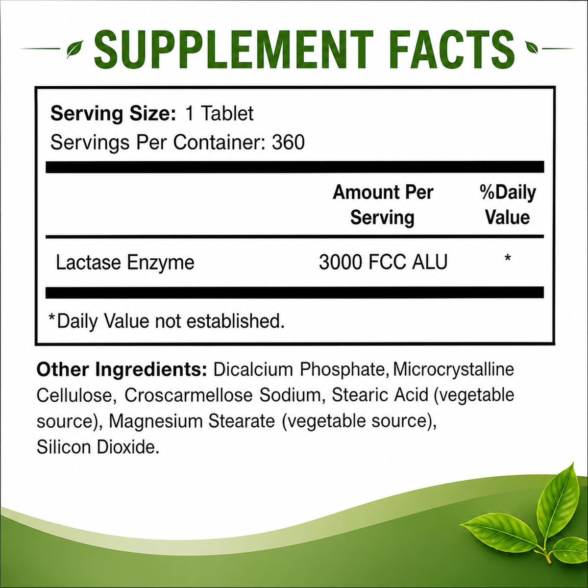 Lactase Enzyme 3000 FCC 360 Tablets M197409