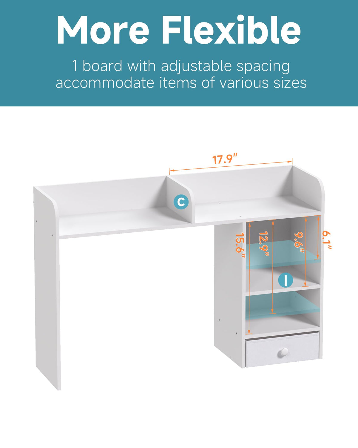 White Desktop Bookshelf with Drawer P744200