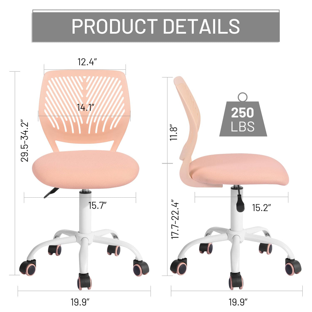 Armless Adjustable Swivel Mesh Task Chair U88367