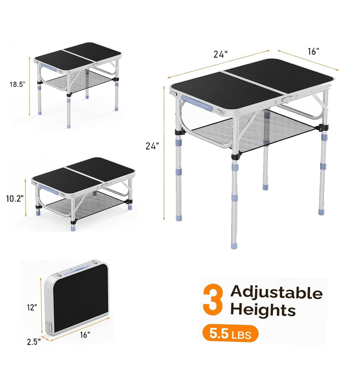 2FT Folding Table 3 Adjustable Height D2668
