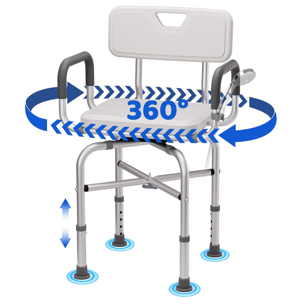 360° Swivel Shower Chair with Arms and Back, Adjustable Non-Slip C199440
