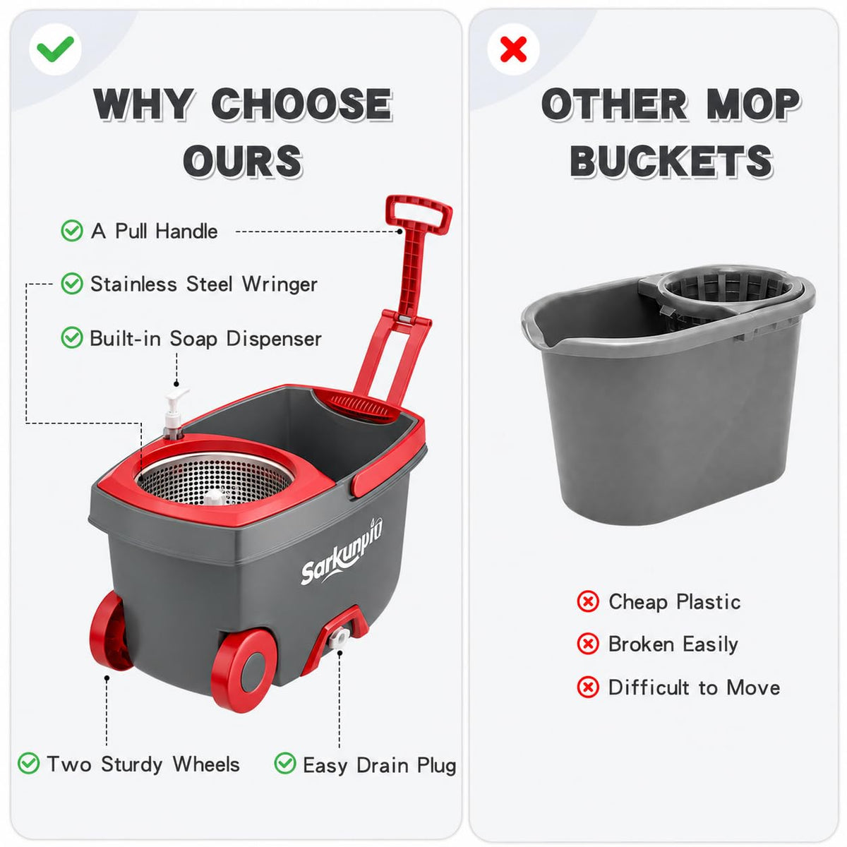 Spin Mop and Bucket Set with 6 Microfiber Heads K78177