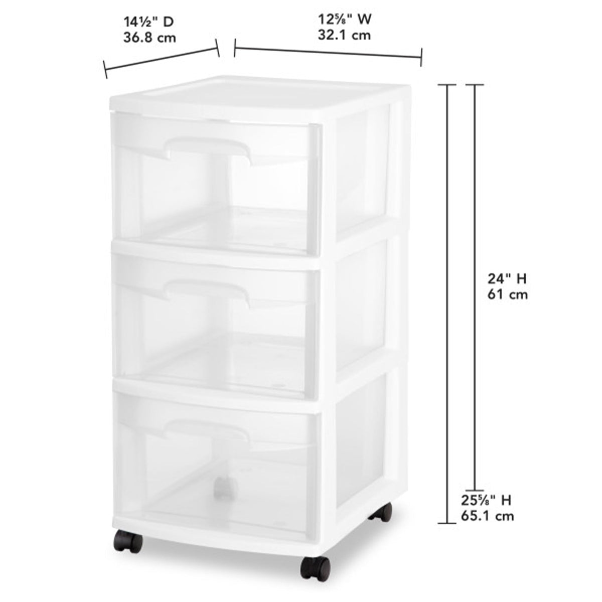2 Pack White 3 Drawer Plastic Storage Cart Z5714