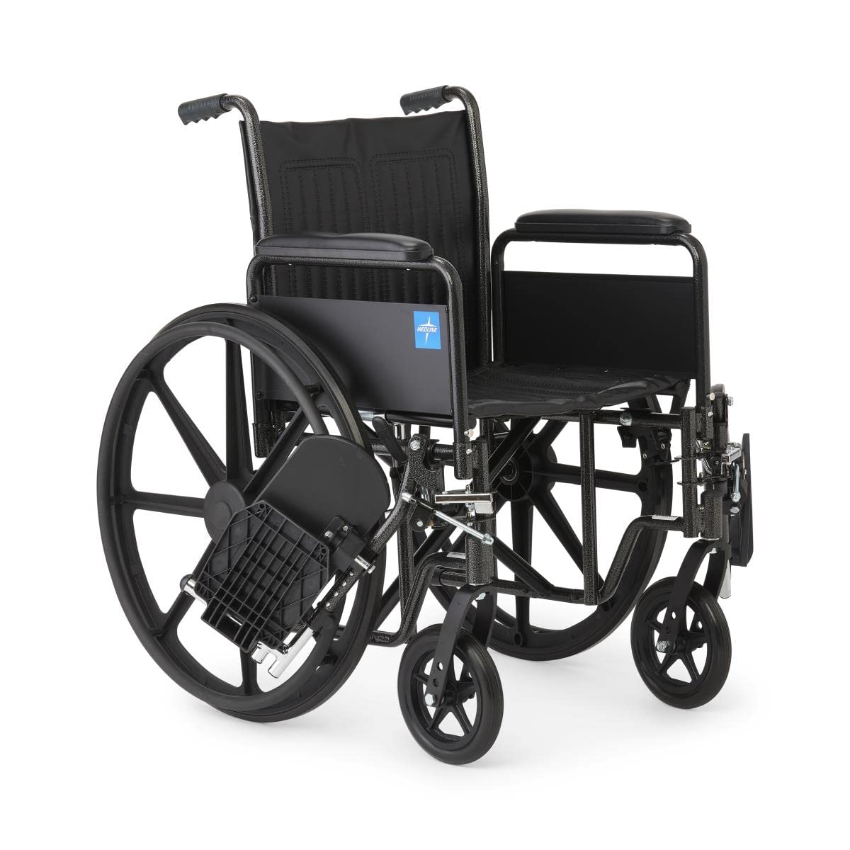 Vinyl Wheelchair with Full-Length Arms and Elevating Leg Rests, 18-Inch Wide Seat, Black Z55150