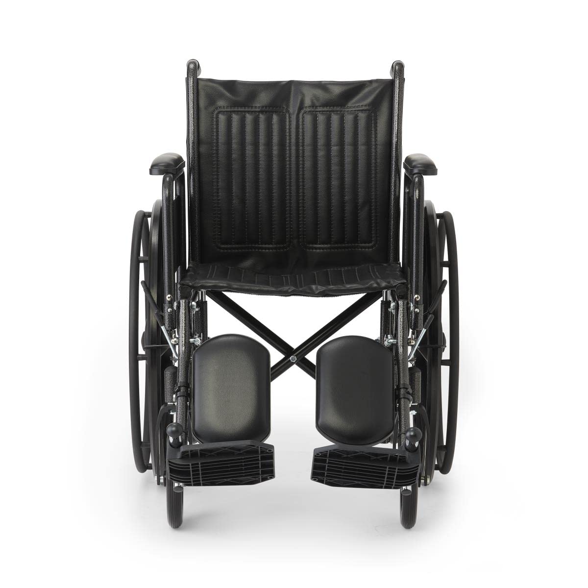 Vinyl Wheelchair with Full-Length Arms and Elevating Leg Rests, 18-Inch Wide Seat, Black Z55150