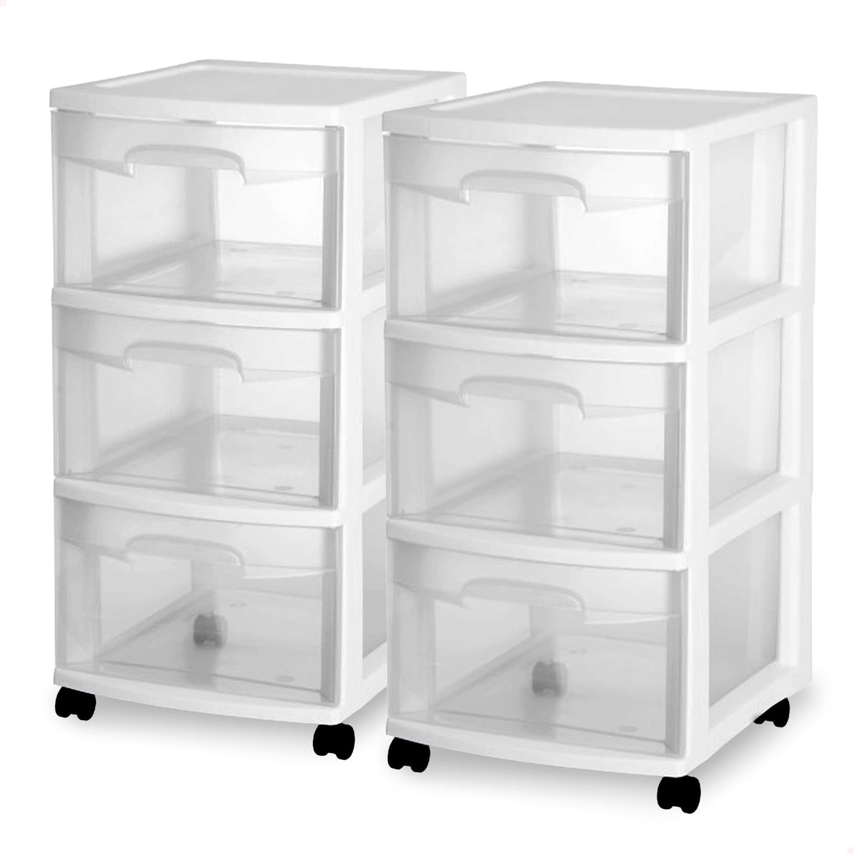 2 Pack White 3 Drawer Plastic Storage Cart Z5714