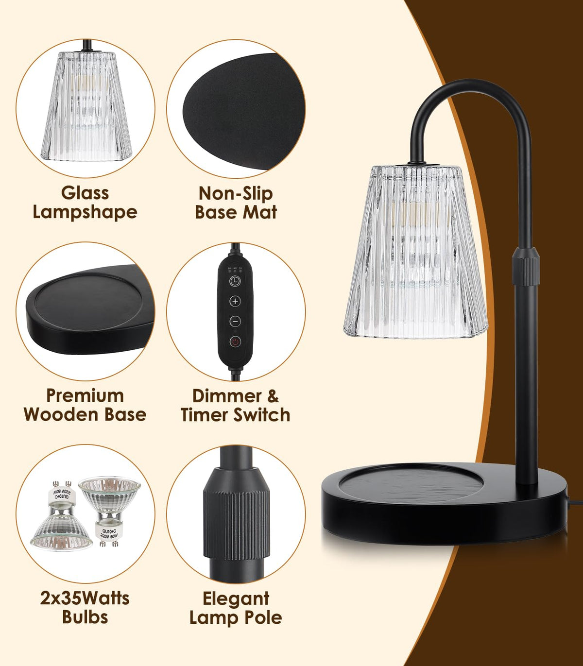 Electric Candle Warmer Lamp with Dimmer Adjustable Height Timer Glass L65822