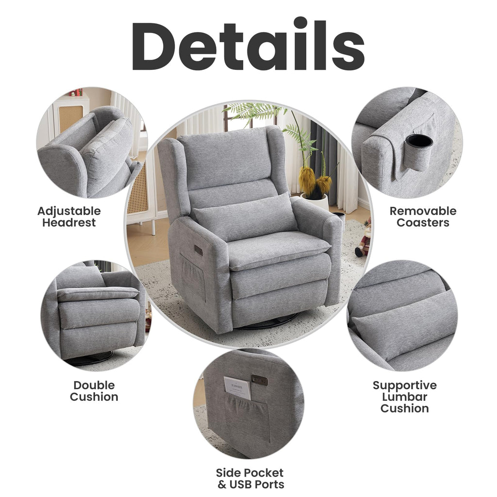 Oversized Swivel Rocker Recliner with Adjustable Headrest A721