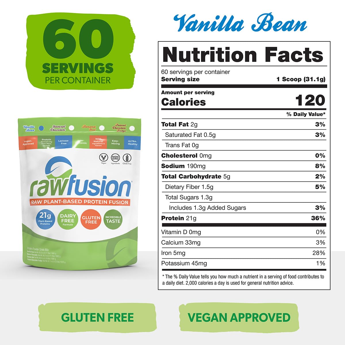 Vegan Protein Powder Vanilla Bean 60 Servings P8299