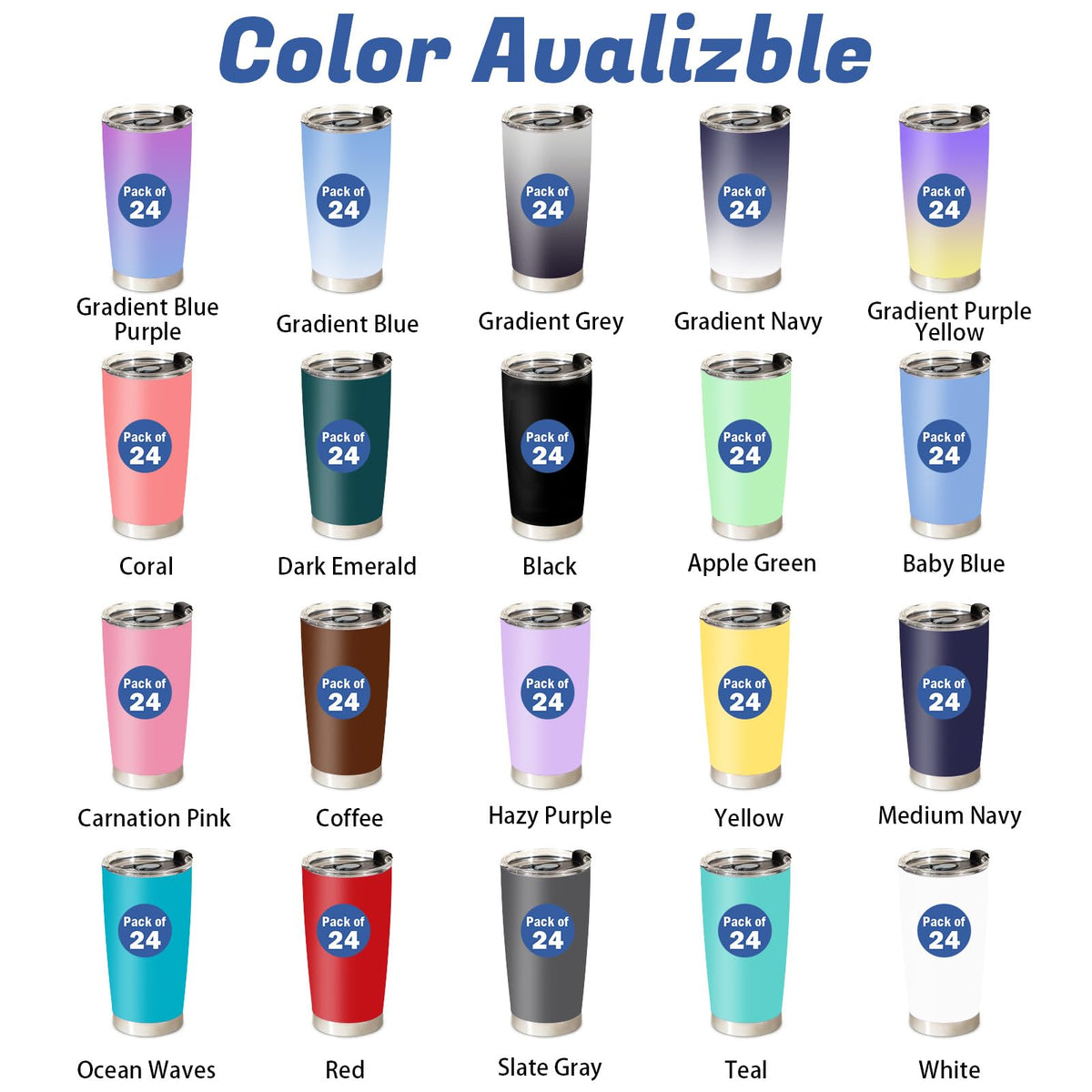 Stainless Steel Tumblers 20 oz Set of 6 O810
