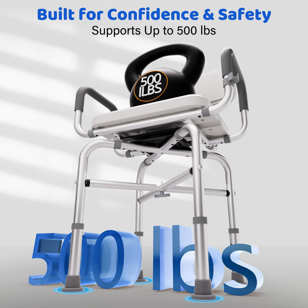 360° Swivel Shower Chair with Arms and Back, Adjustable Non-Slip C199440