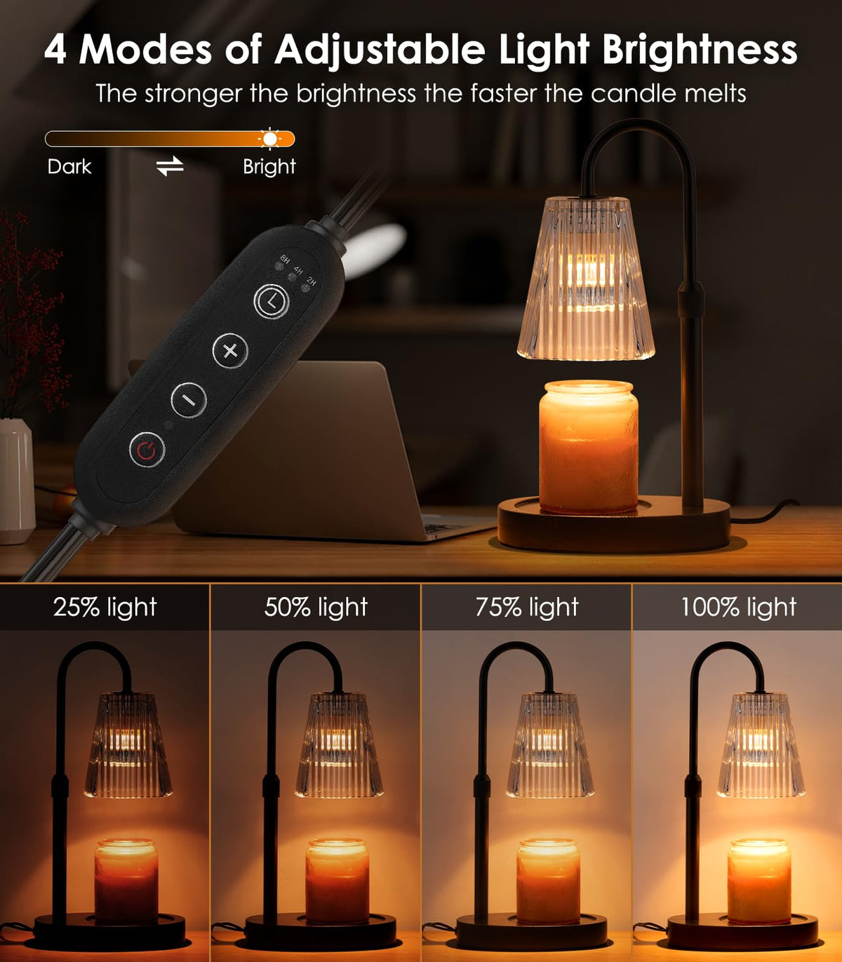 Electric Candle Warmer Lamp with Dimmer Adjustable Height Timer Glass L65822