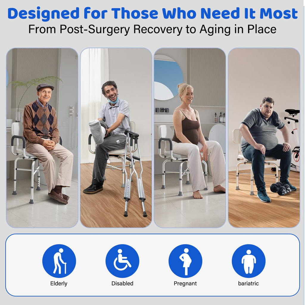 360° Swivel Shower Chair with Arms and Back, Adjustable Non-Slip C199440