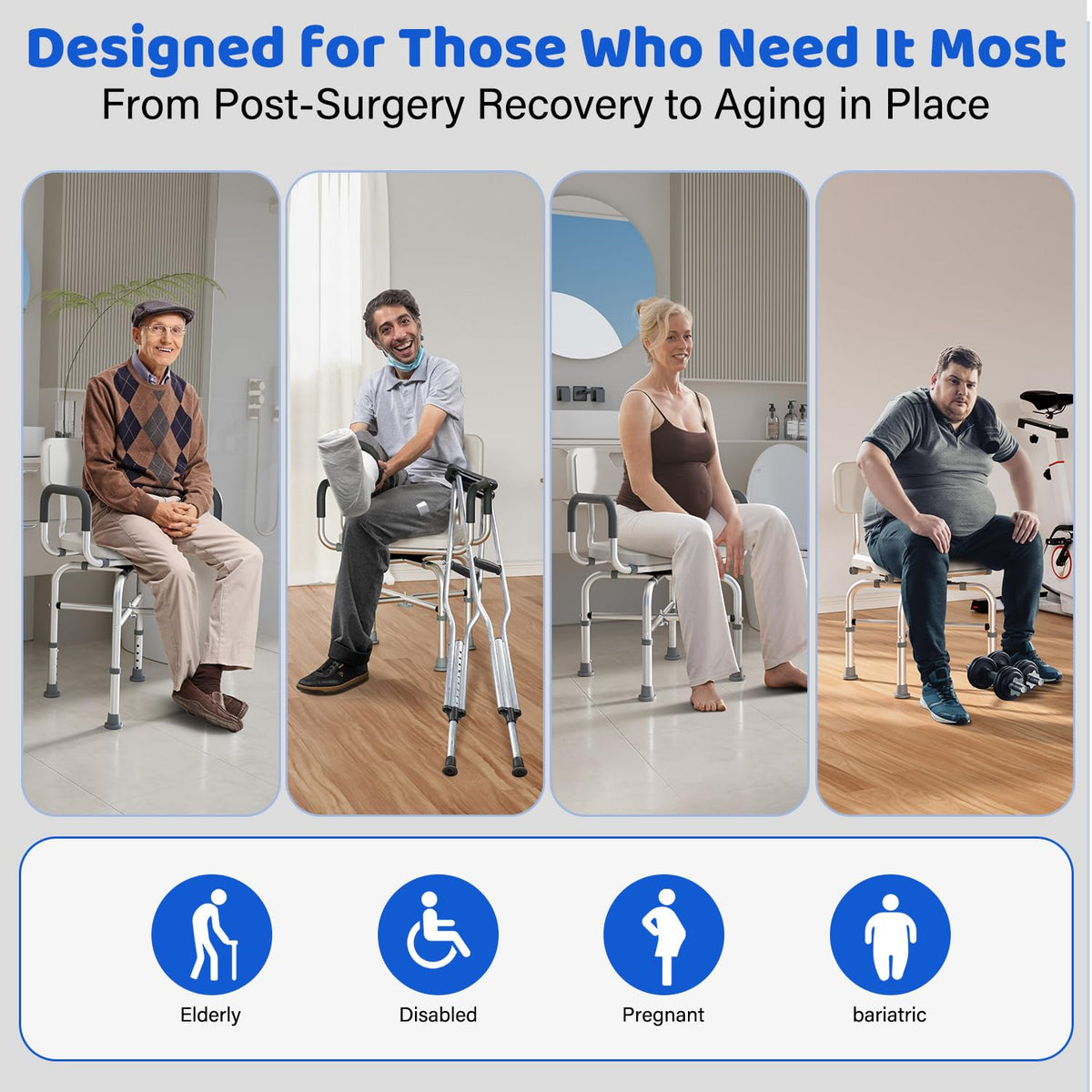 360° Swivel Shower Chair with Arms and Back, Adjustable Non-Slip C199440