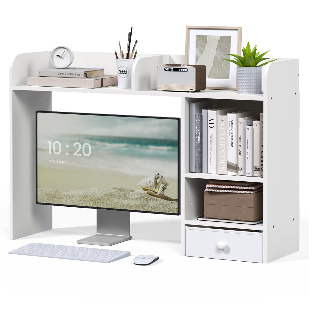 White Desktop Bookshelf with Drawer P744200