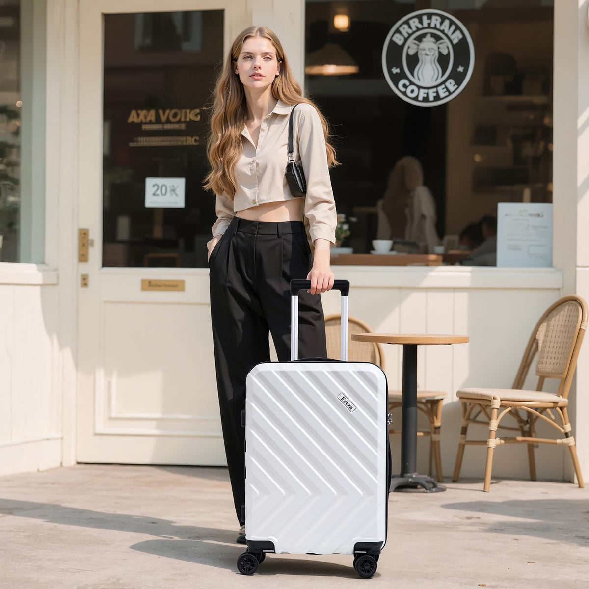 3 Piece White Carry On Luggage Set P6946