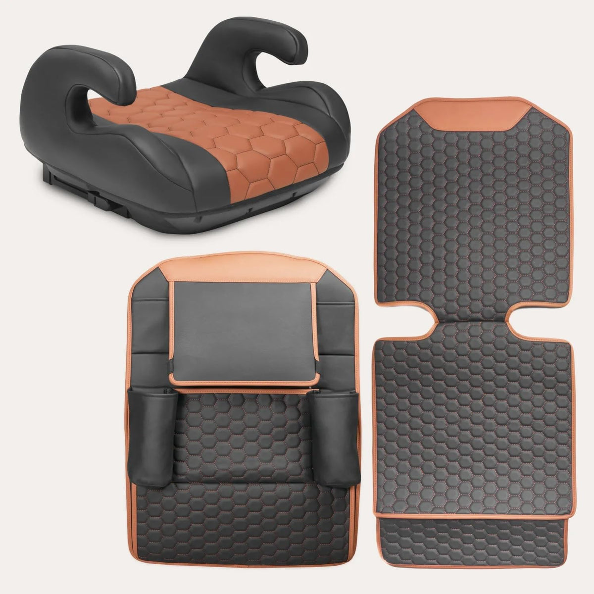 Black-Brown Backless Booster, Waterproof Seat Protector & Backseat Organizer A266
