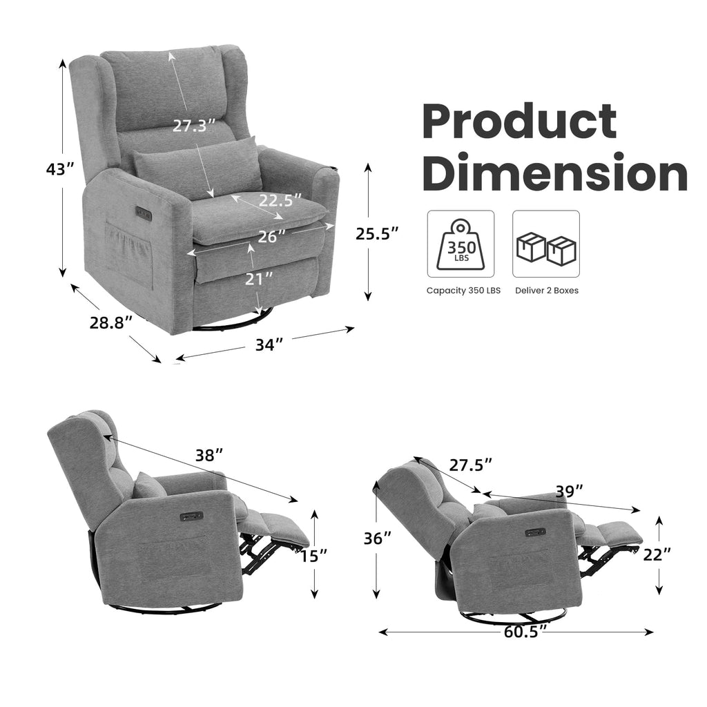 Oversized Swivel Rocker Recliner with Adjustable Headrest A721