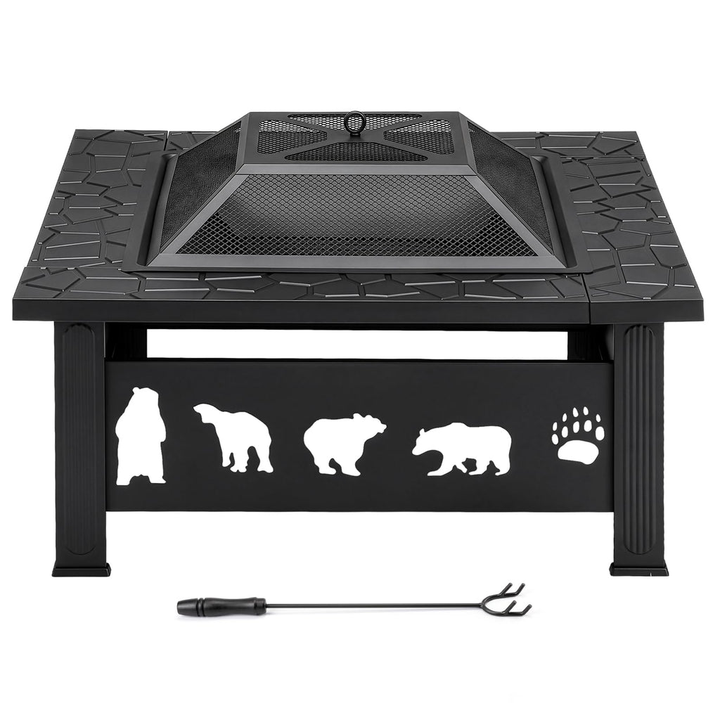 32 Inch Black Wrought Iron Wood Burning Fire Pit A7943