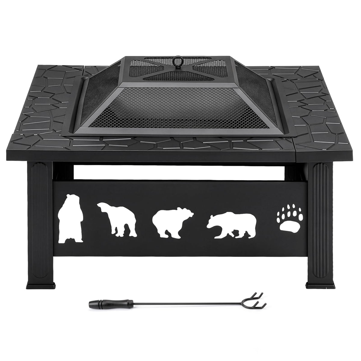 32 Inch Black Wrought Iron Wood Burning Fire Pit A7943