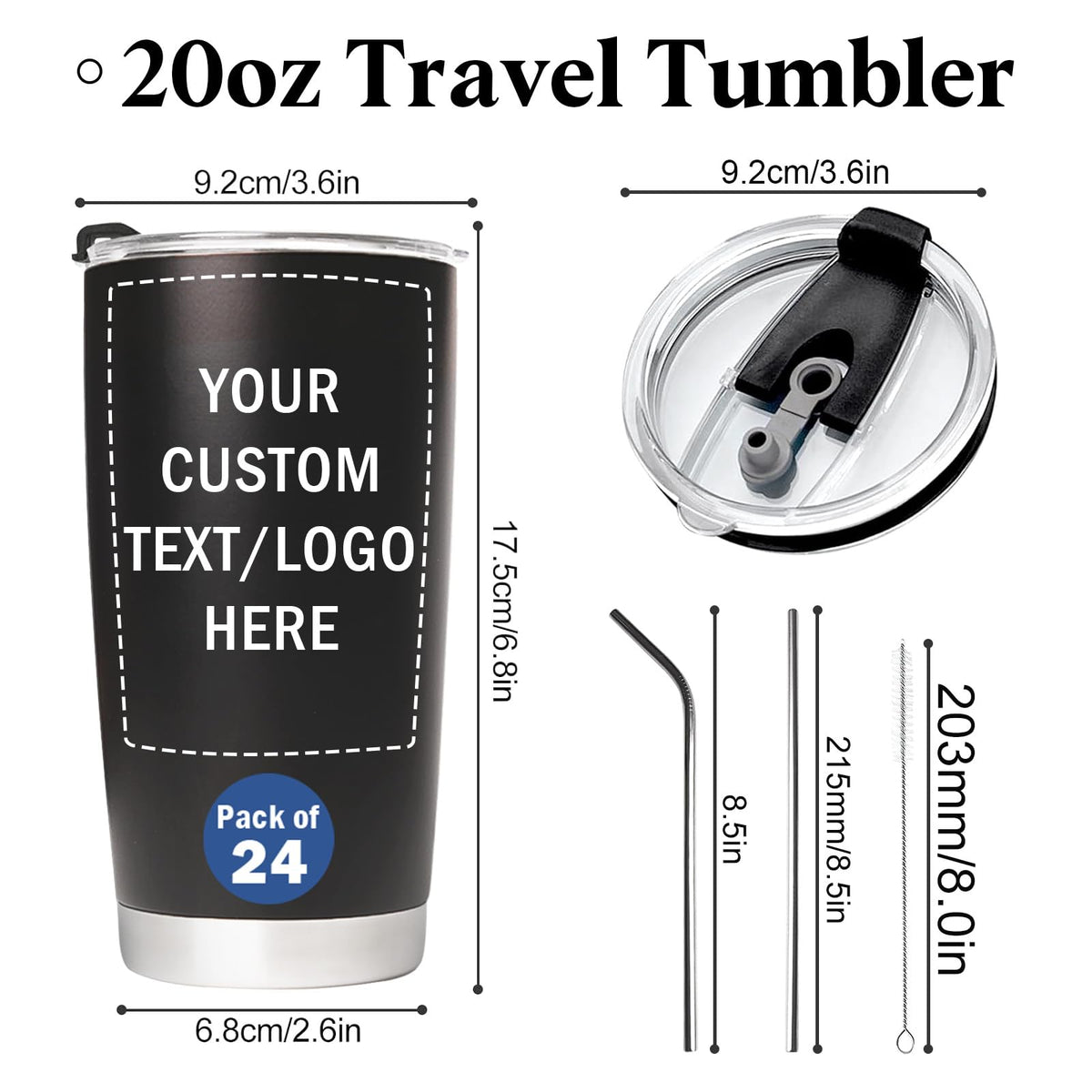 Stainless Steel Tumblers 20 oz Set of 6 O810