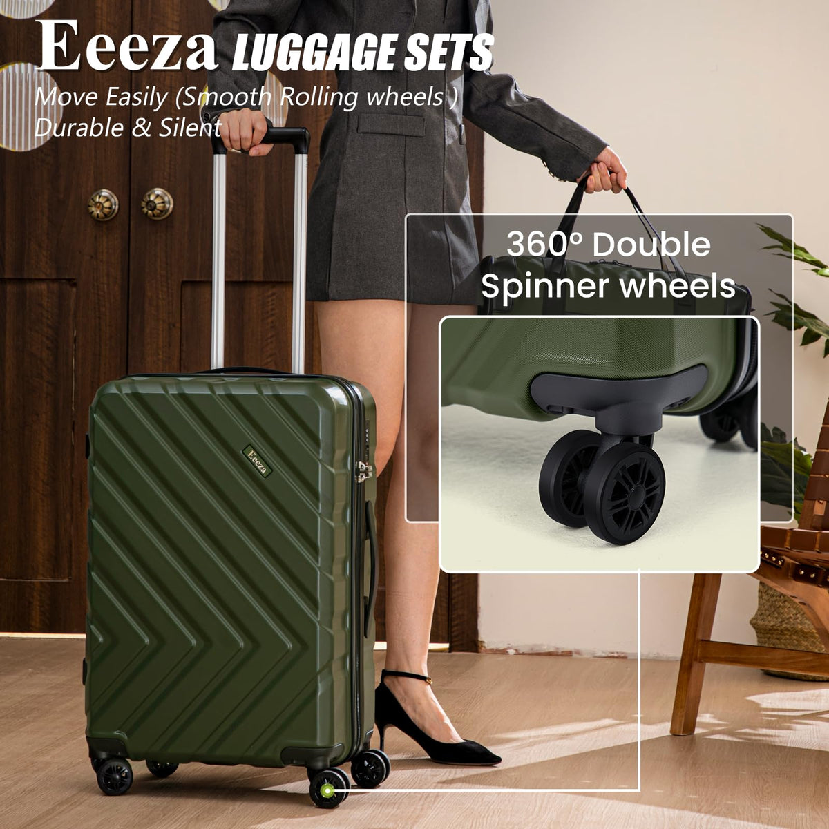 3 Piece White Carry On Luggage Set P6946