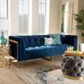 Navy Blue Velvet Button Tufted Gold Sofa H7081