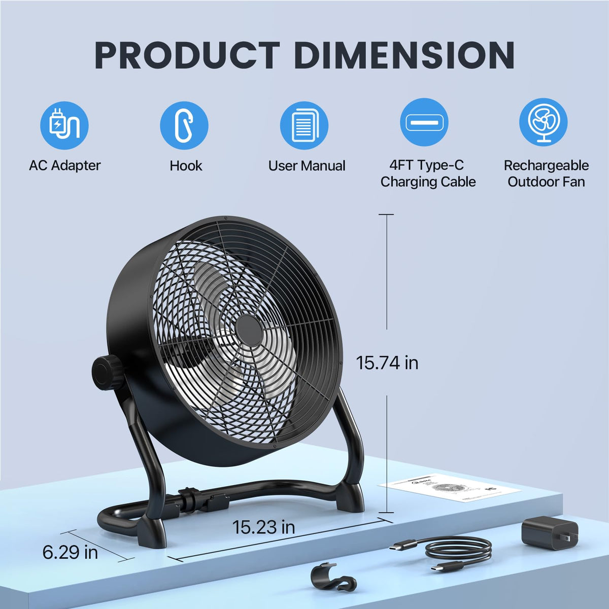 12" Rechargeable Battery Powered Portable Outdoor Fan H874301