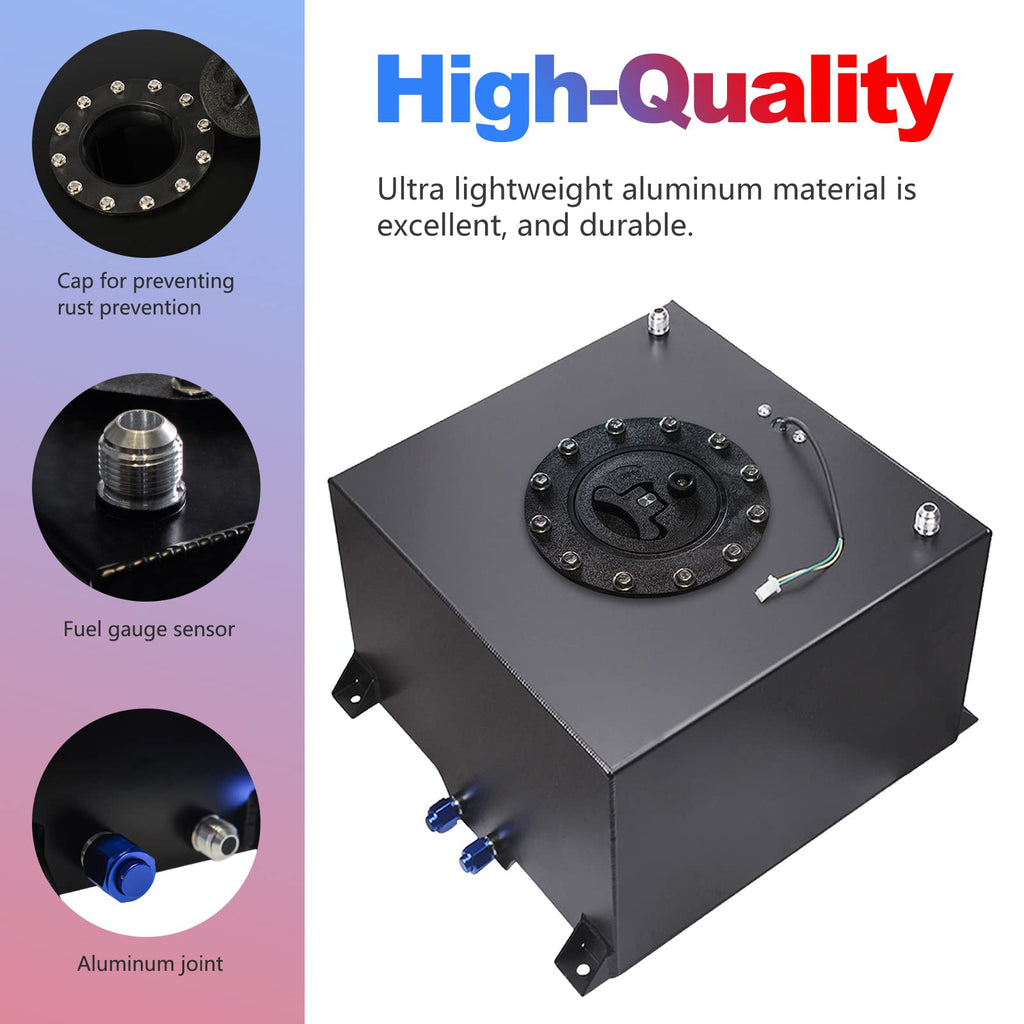 5 Gallon 20L Polished Aluminum Fuel Cell Tank with Cap Level Sender Oil Feed Line I505398