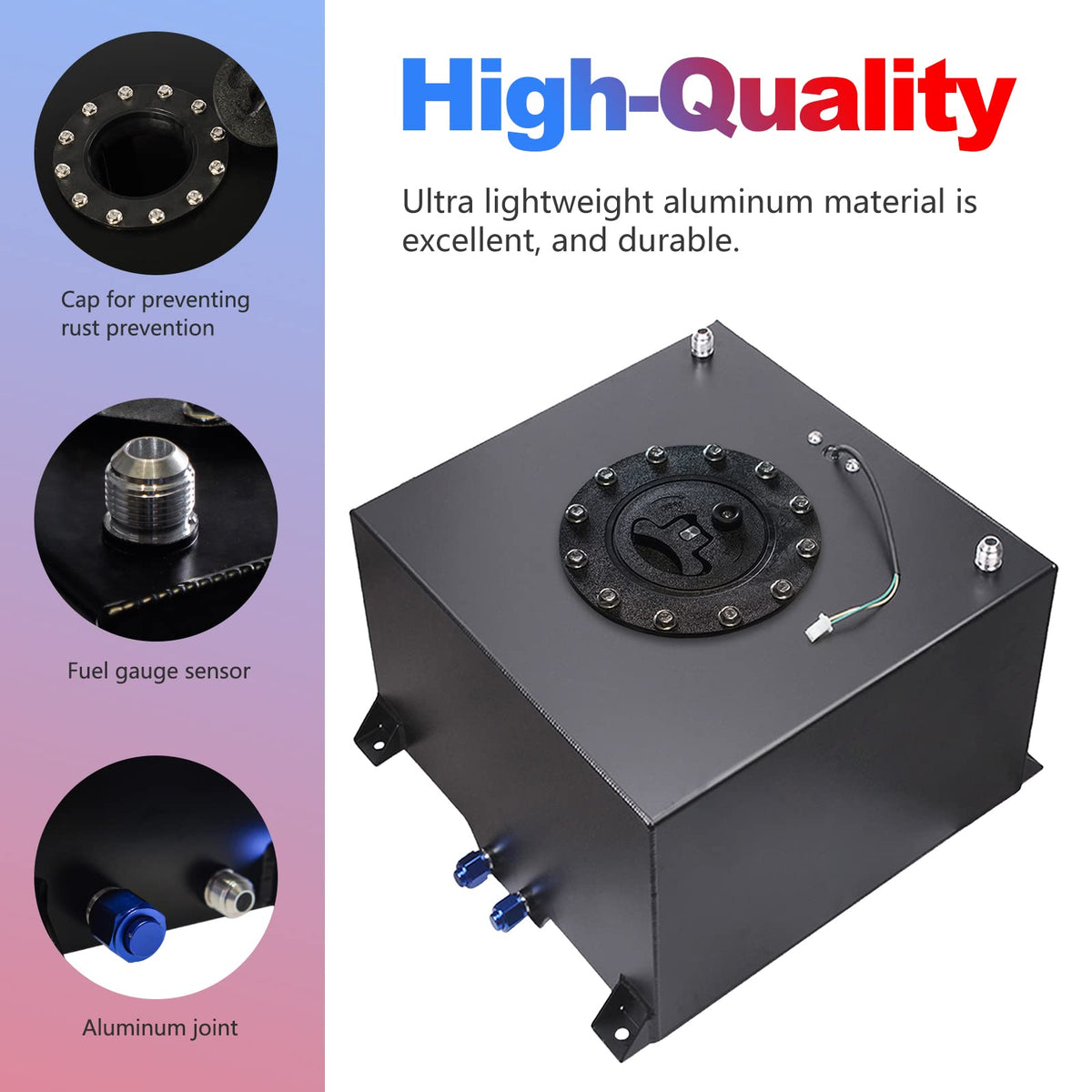 5 Gallon 20L Polished Aluminum Fuel Cell Tank with Cap Level Sender Oil Feed Line I505398