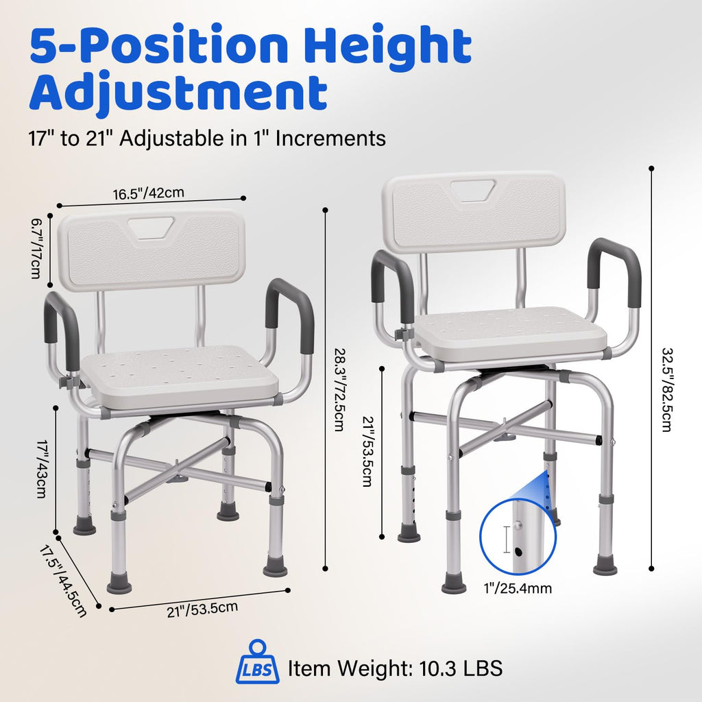 360° Swivel Shower Chair with Arms and Back, Adjustable Non-Slip C199440