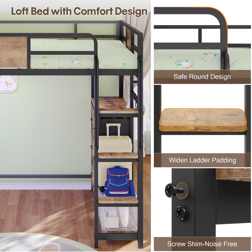 Twin Loft Bed with Desk and 6 Storage Drawers I28855
