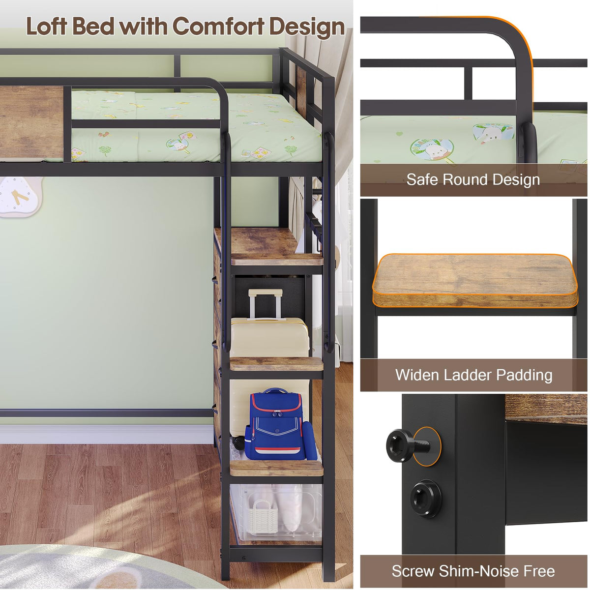 Twin Loft Bed with Desk and 6 Storage Drawers I28855