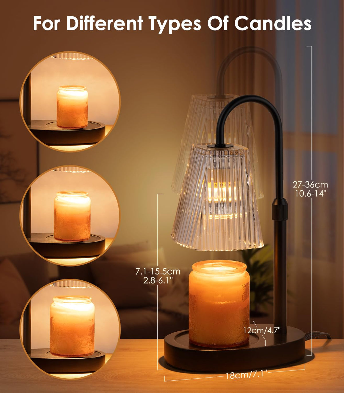 Electric Candle Warmer Lamp with Dimmer Adjustable Height Timer Glass L65822