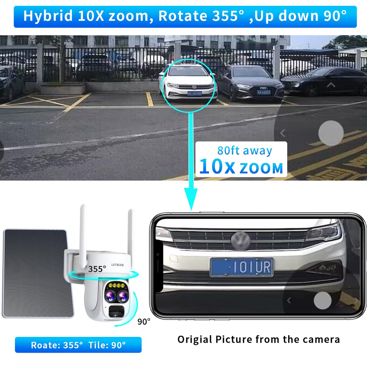 Wireless Solar Security Camera 360 PTZ Dual Lens 10x Zoom 2K L5588