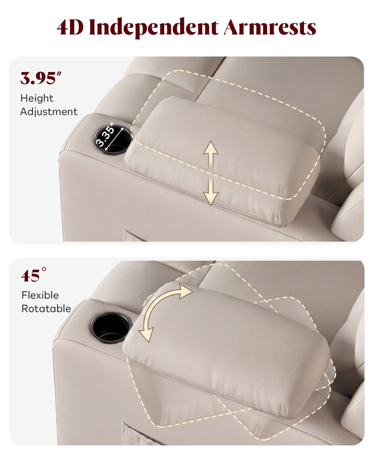 Power Swivel Recliner Chair with Motorized Adjustable Armrests V73987