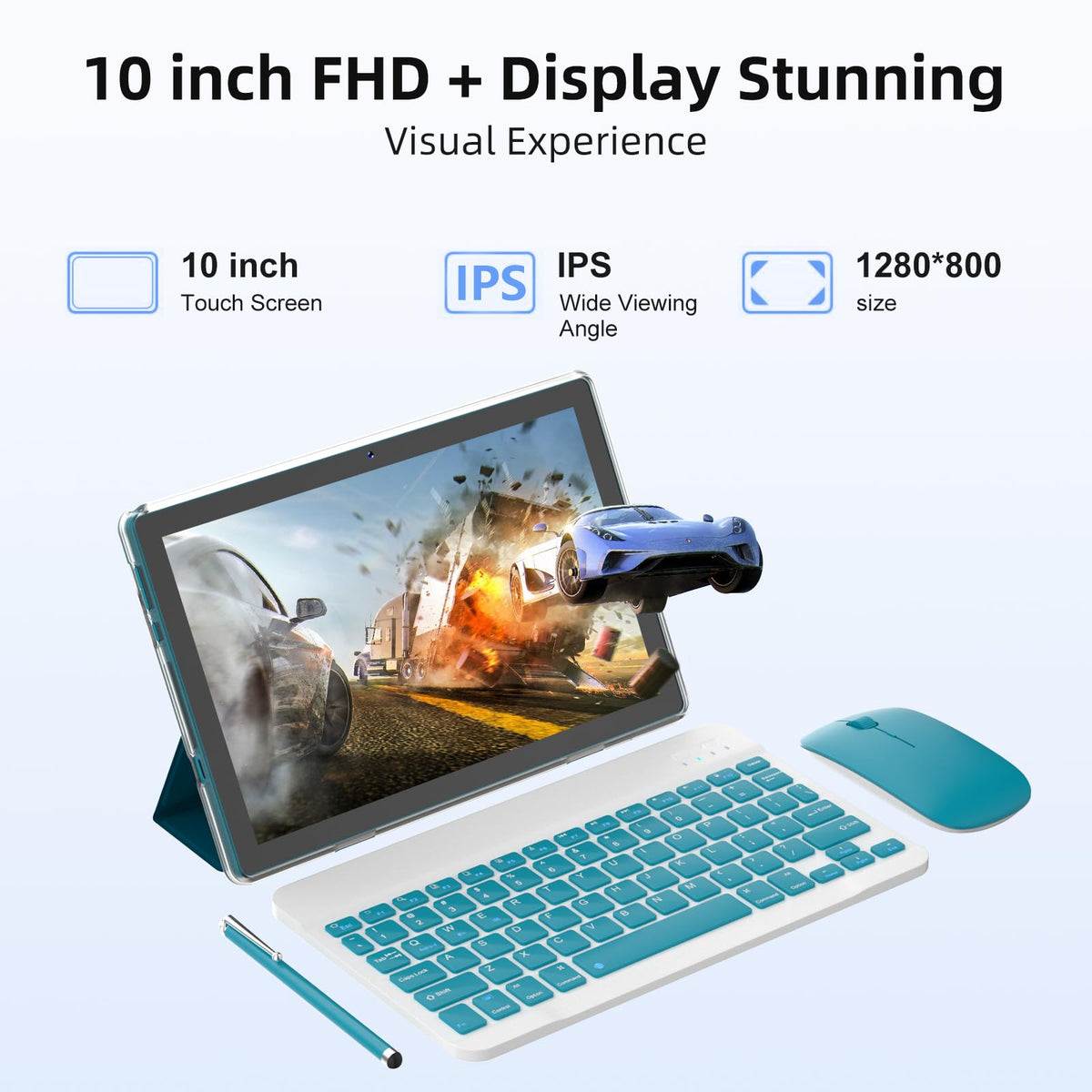 10 Inch Android Tablet with Keyboard Mouse Case Stylus O18025