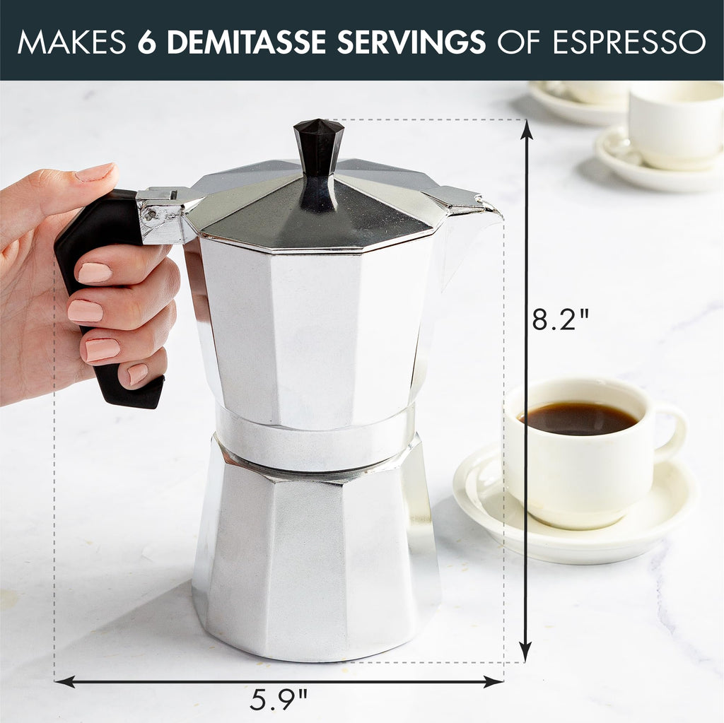 Stovetop Espresso and Coffee Maker, 6 Espresso Cups, Silver E32846